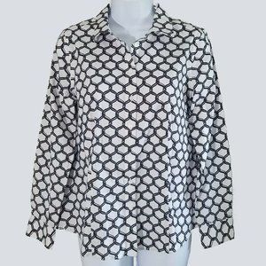 Talbots Petites Wrinkle Resistant Black White Button Up Collared Shirt 8P